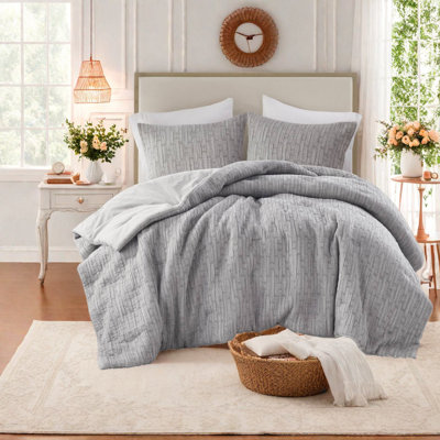 Premium Hypoallergenic 3-piece Bedding Set, Cotton-poly Blend, Modern Grey Comforter For Home