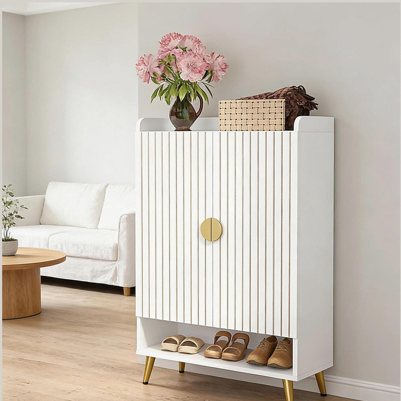 Rangement pour chaussures spacieux, armoire à chaussures de style moderne, Doré / Blanc