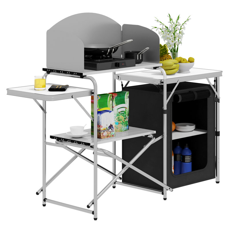 Washta Rectangular Wood Metal Folding Outdoor Camping Table , cm W 48cm cm D, Black