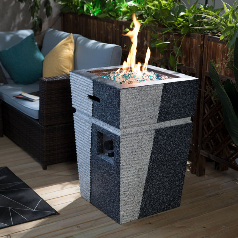 Avri 29'' H x 19.7" W Modern Square Concrete Outdoor Fire Pit Column with Glass Rocks