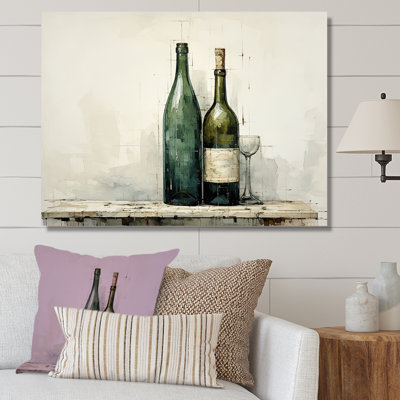 «Green Minimalist Wine Bottles Silhouette I», art mural vin