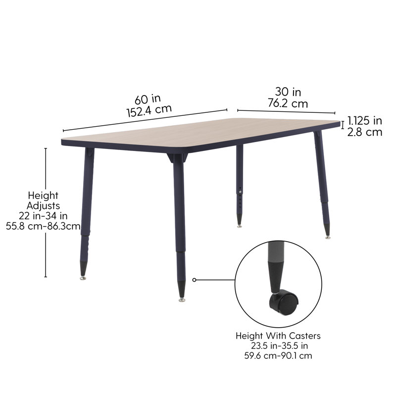 Table d'activité rectangulaire 24 x 48 avec pieds fuselés réglables Adapte, 30 po x 60 po, Sable asiatique / bleu marine