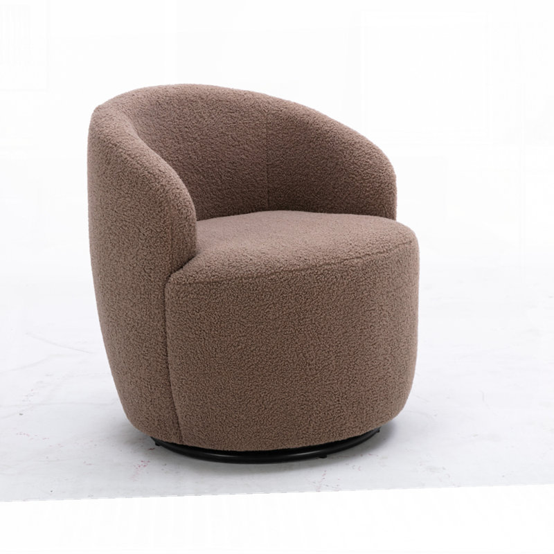 Swivel Accent Armchair Barrel Chair With Powder Coating Metal Ring, Coffee Brown Teddy