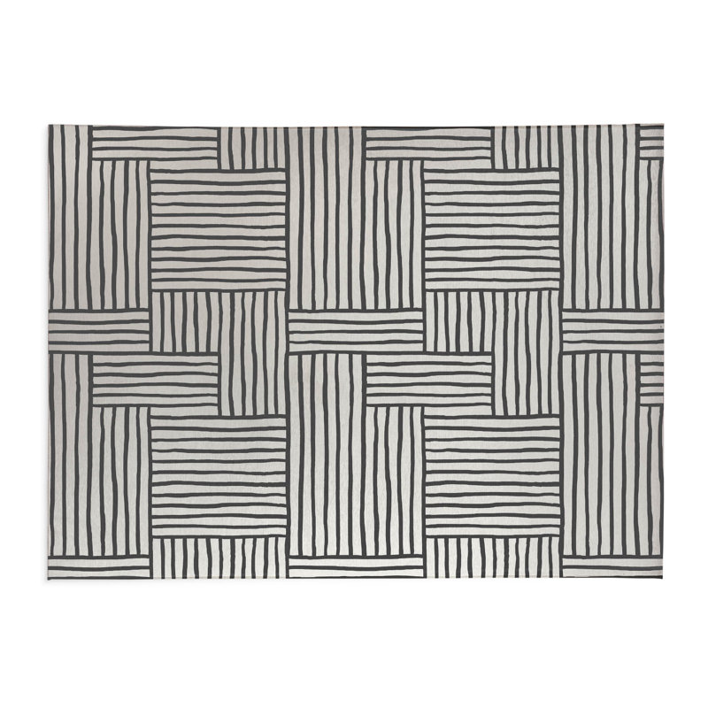 Tapis de cuisine antidérapant Grid Puz, Rectangle 5 pi x 7 pi, Ivoire/gris anthracite