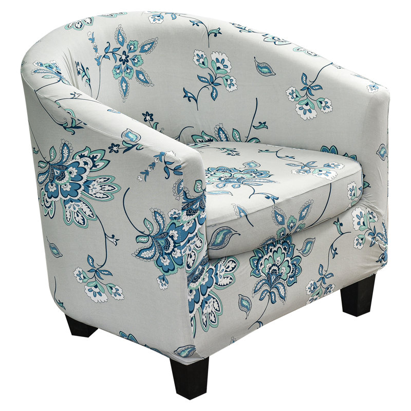 Housse pour fauteuil à coussins carrés/rectangulaires, Mélange de polyester blanc / bleu, Mélange de polyester