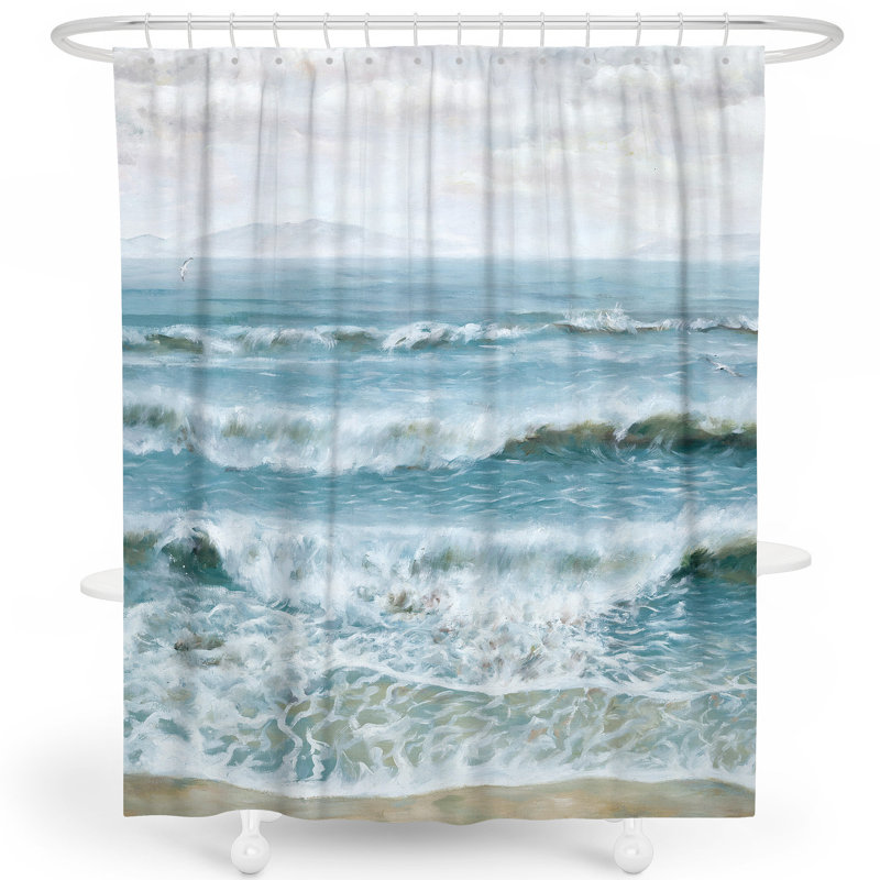 Bradly Shower Curtain with Hooks Included, 78" H x 72" W, Blue/White