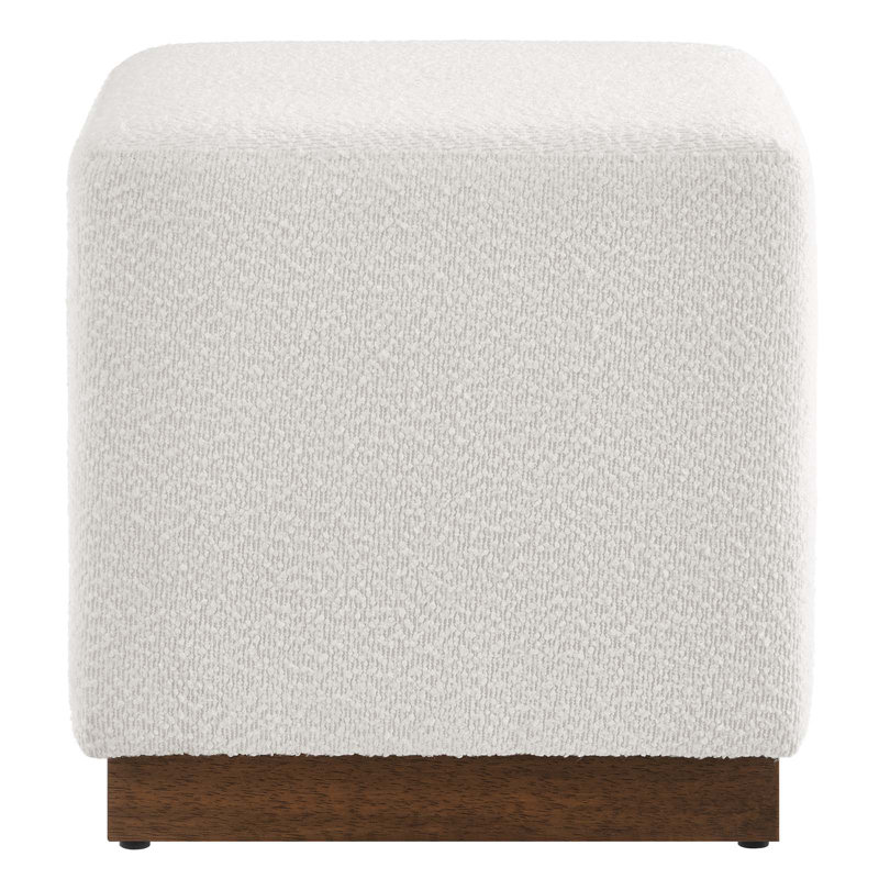 Tilden 17" Square Boucle Upholstered Ottoman with Walnut Base