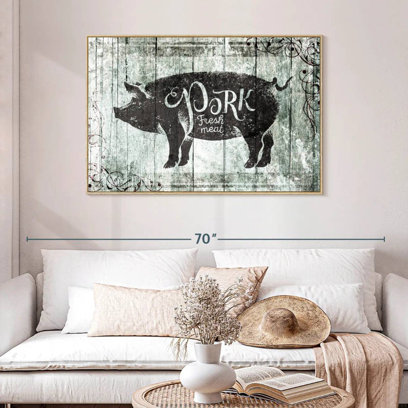 Plaque murale Fresh Pork, Cadre flottant en bois naturel, 46 po x 31 po