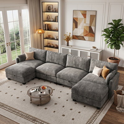 Modular Sectional Couch for Living Room, Comfy Sofa with Storage Seats and Ottoman