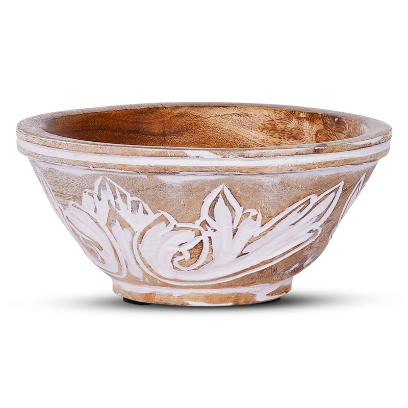 Bol en bois de manguier Baspa Valley - blanc antique, petit, H 6 po x l 3 po x P 3 po