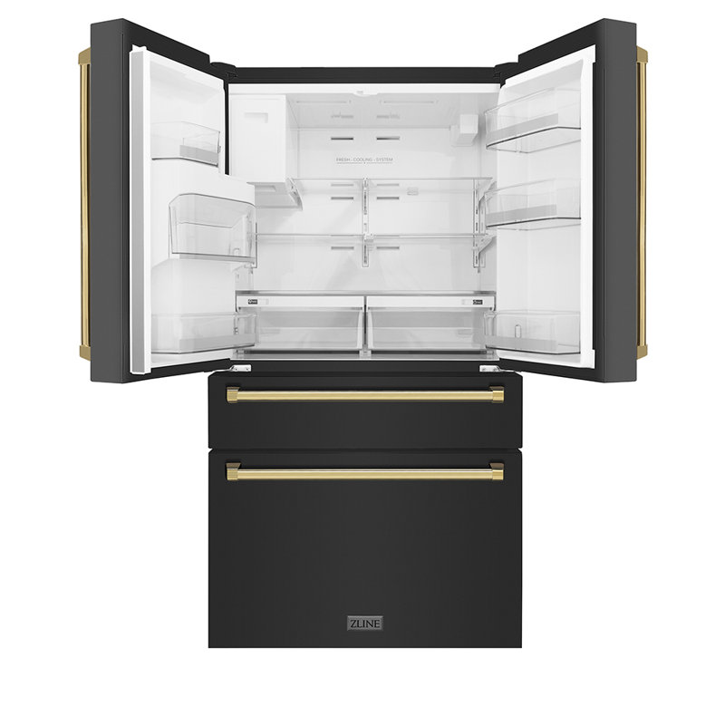 ZLINE Autograph 36 in. Black Steel Counter-Depth Refrigerator w/ Handles, Gold