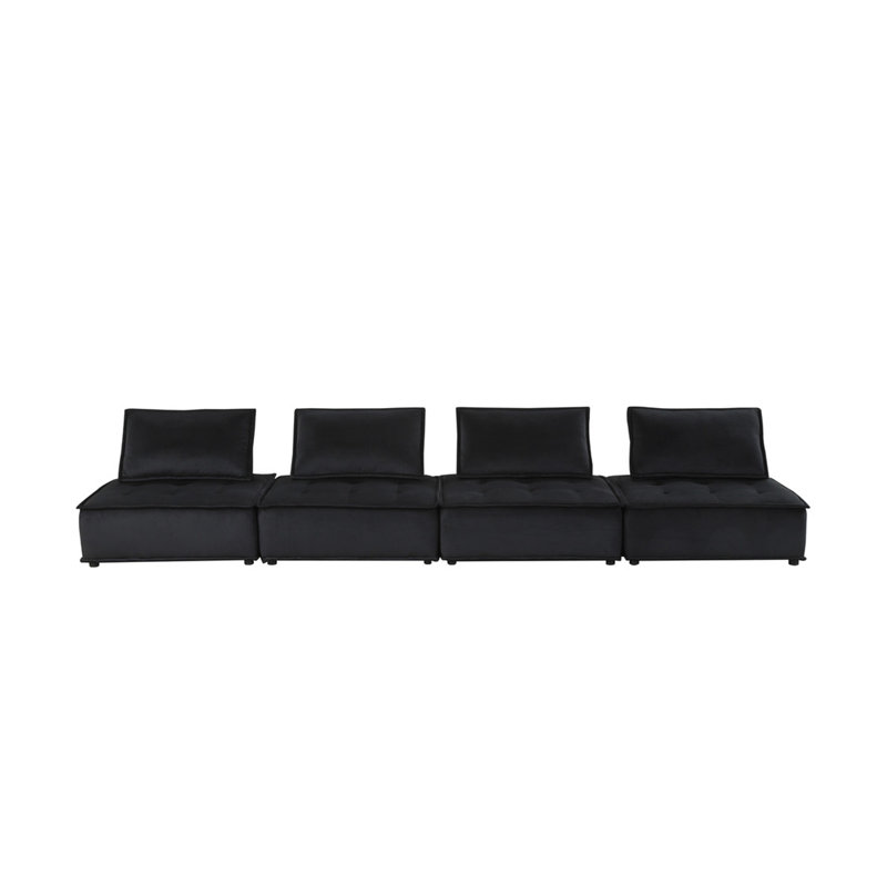 Aveline 160"W Black Velvet 4-Seater Modular Sofa, 29" H x 160" W x 40" D