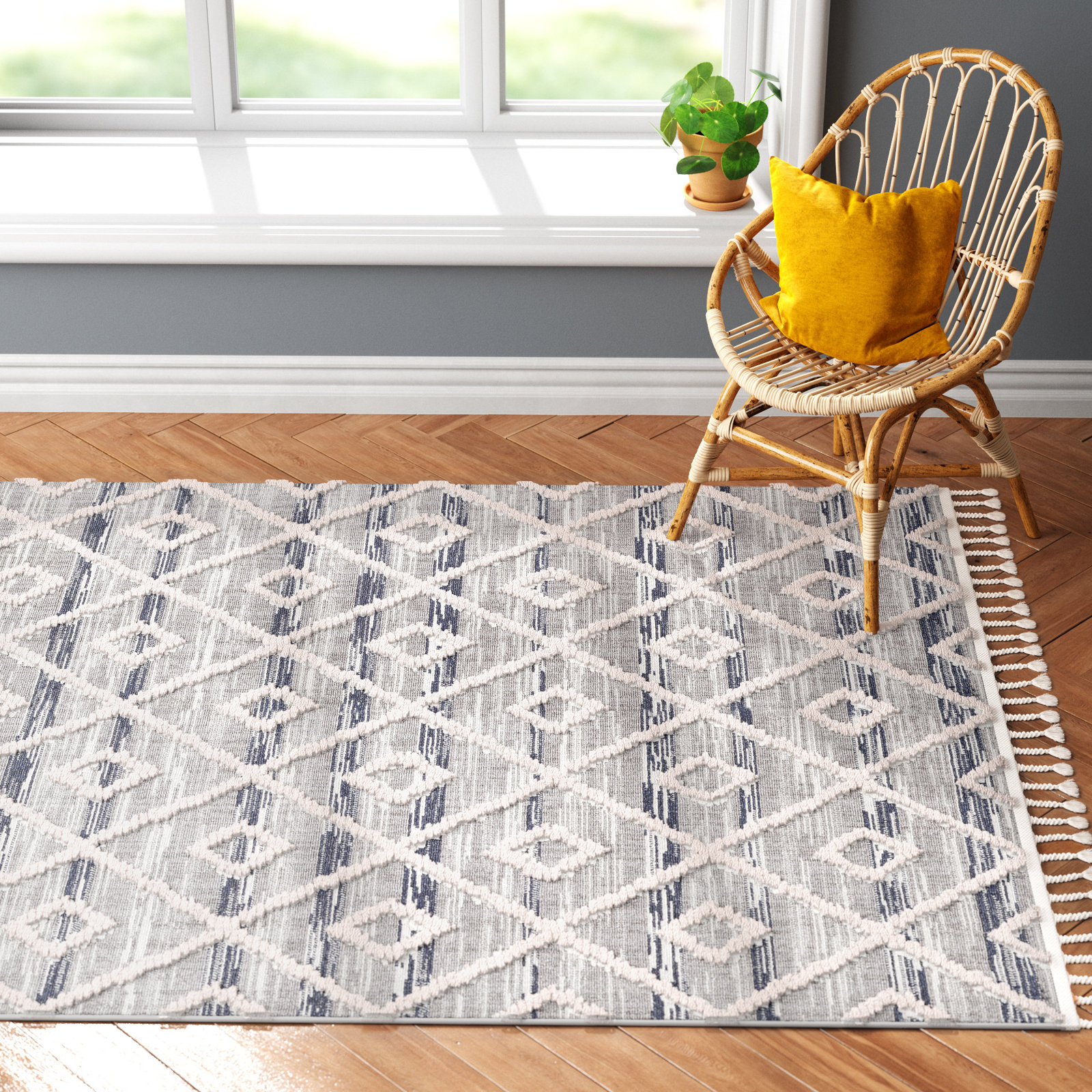 Highpoint Gray Cream Geometric Rug, Rectangle 5'3" x 7'3"