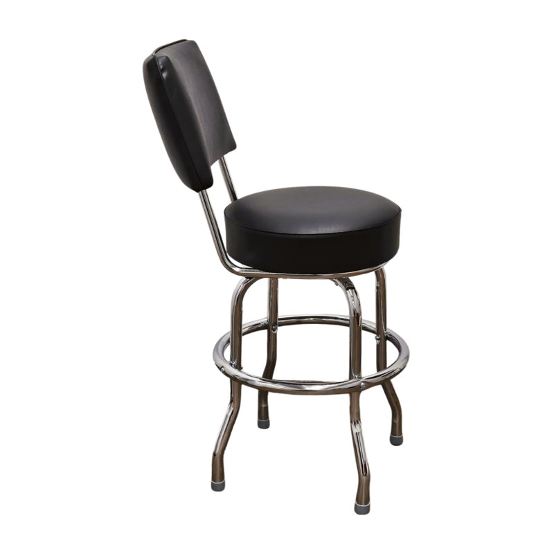 Retro Home Single Ring Upholstered Swivel Bar & Counter Stool with Back, Black, Counter Stool (24" Seat Height)