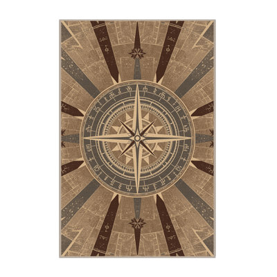 Machine Washable Pantelie Art Deco Starburst Rug in Brown – Beige Binding
