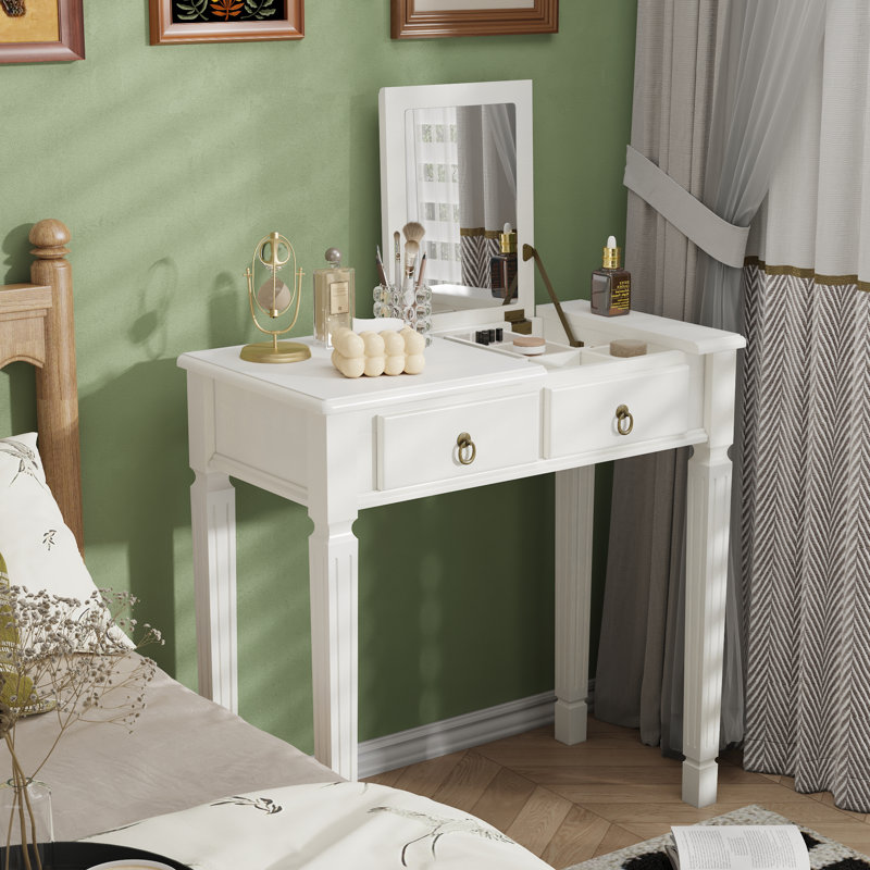 Dressing Table with Mirror, White