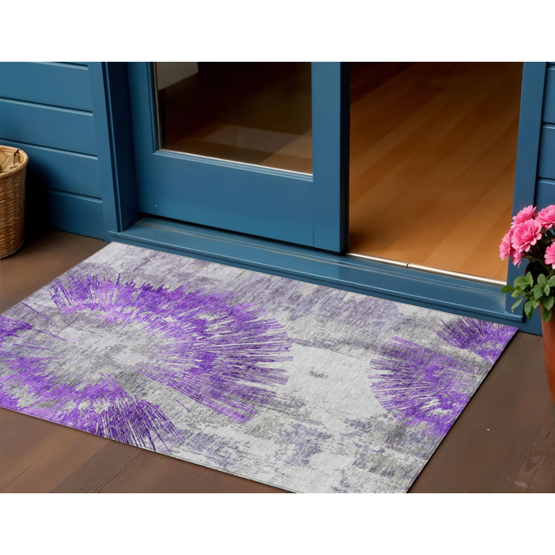 3' X 5' Gray Abstract Washable Indoor Outdoor Area Rug