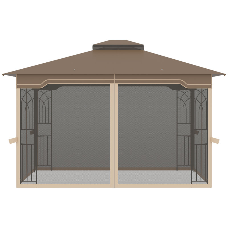 Taupe and Greige Steel Patio Gazebo with Double Tier Roof