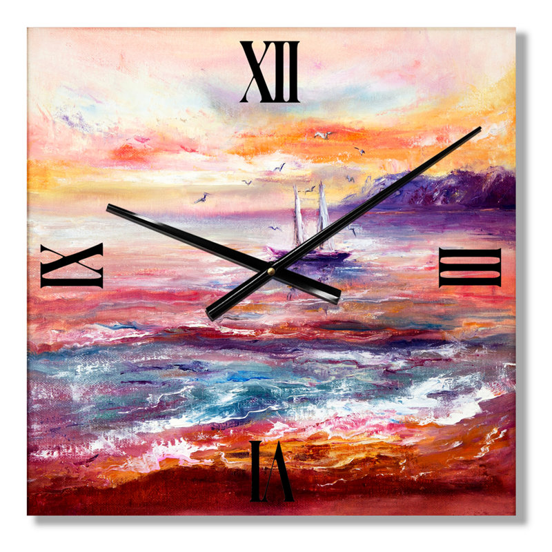 Horloge murale bateau sur l'océan pendant un coucher de soleil vibrant, Petit
