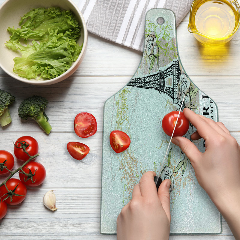 Ambesonne Paris Tempered Glass Cutting Board Floral Eiffel Tower Layout White Multicolor