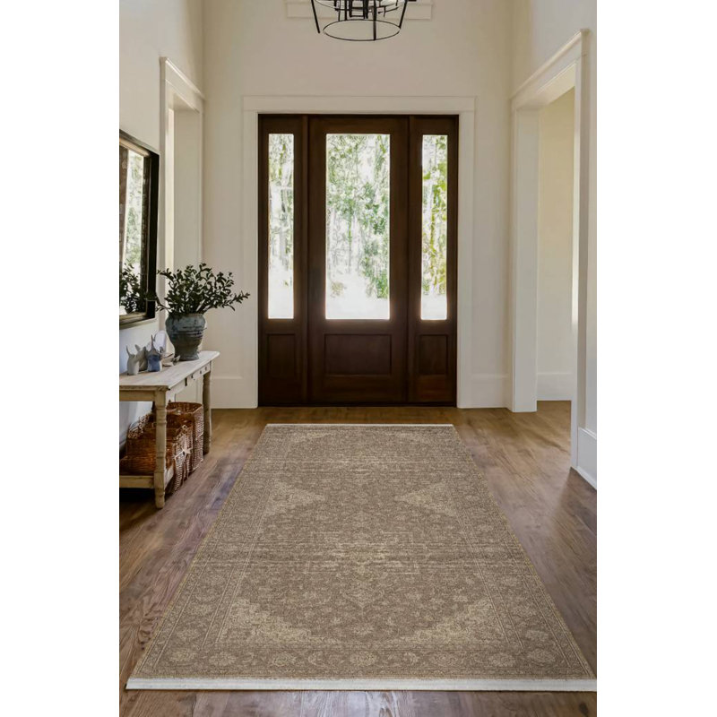 Zyana Collection Digital Print Cotton-Polyester Brown Moroccan Rug, Runner 4' x 8'3"