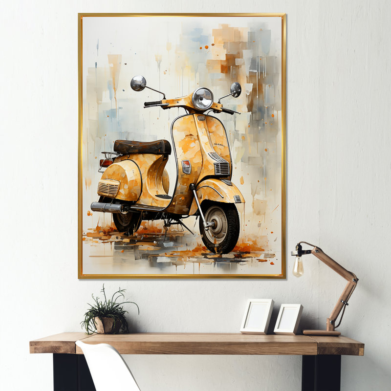 Scooter Escape III sur toile, H 32 po x l 24 po x P 1 po, Cadre flottant doré