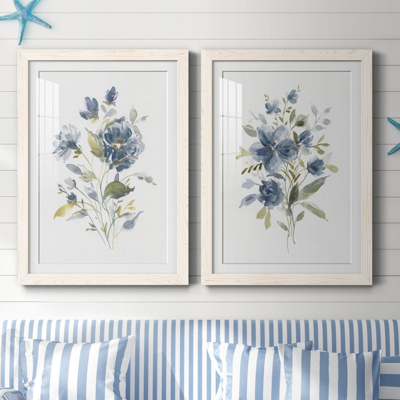 Linen Botanical I - Ensemble de 2 reproductions d'art, Papier encadré blanc
