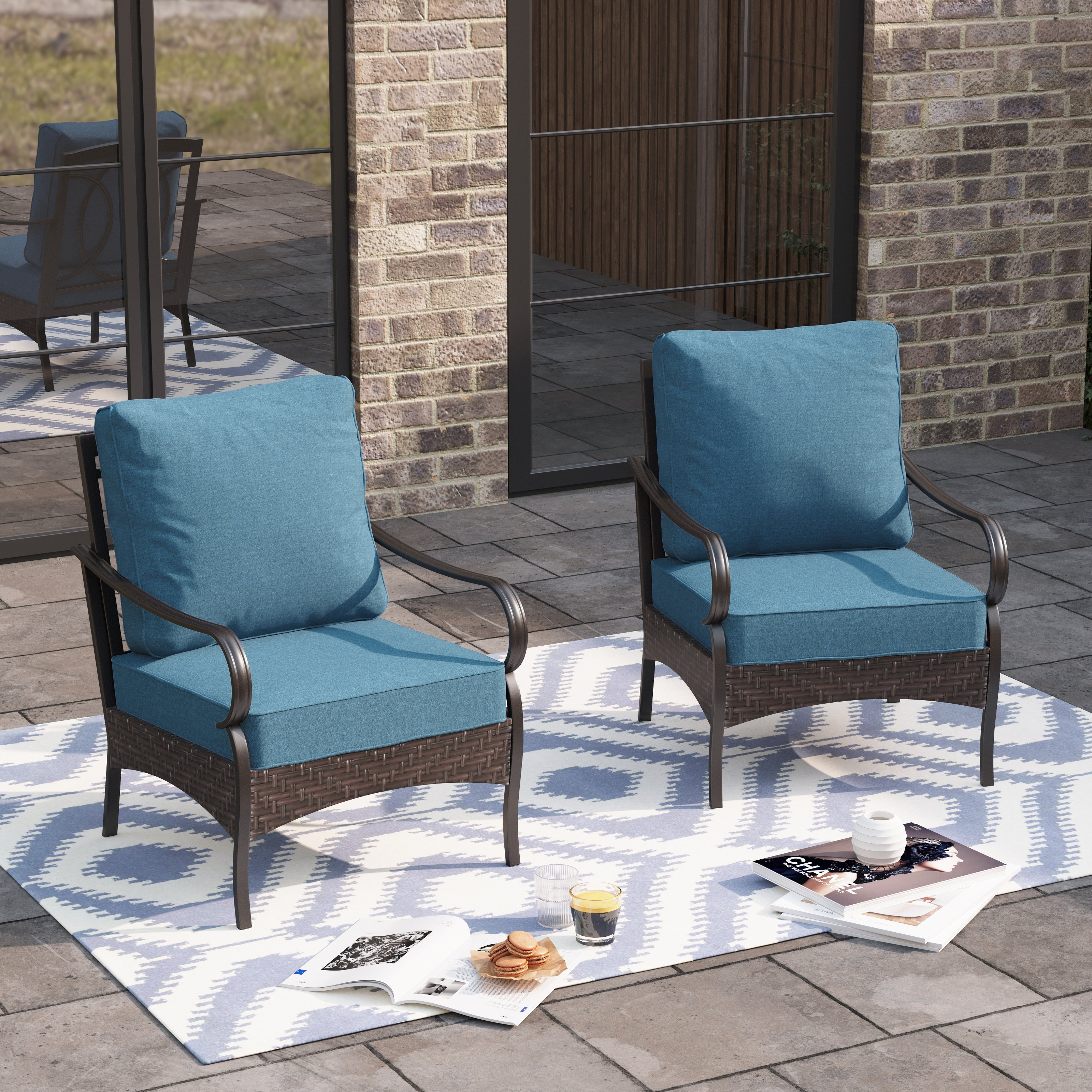 Patio Lounge Chairs With Cushions (set Of 2)