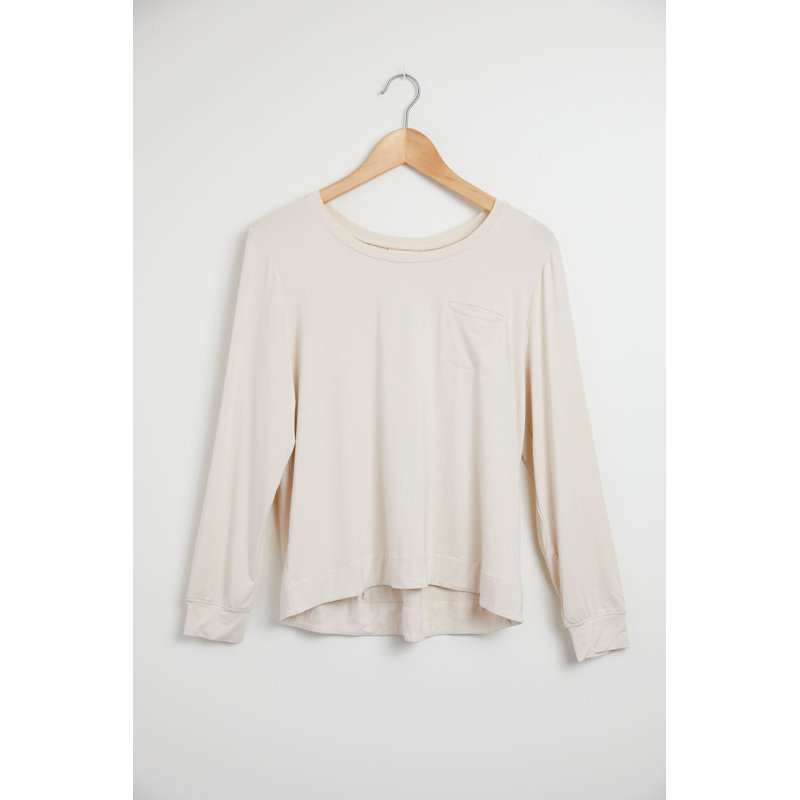 Haut à manches longues Pure Fibre plissé en mélange de rayonne de bambou, Nuage et ivoire, TG