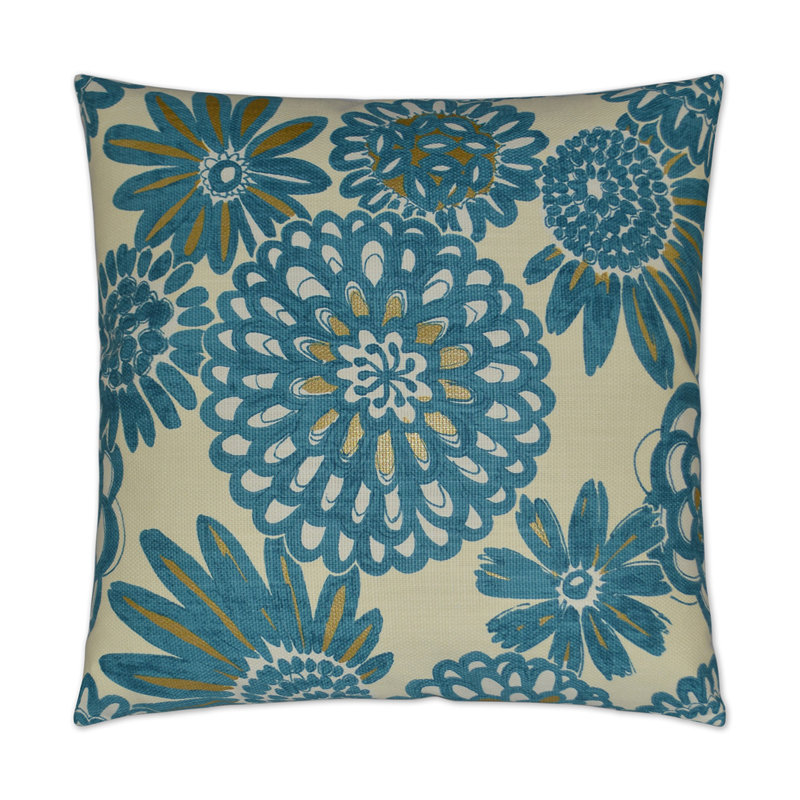 Flower Pops Floral Cotton Throw Pillow, Peacock, 24"H x 24"W