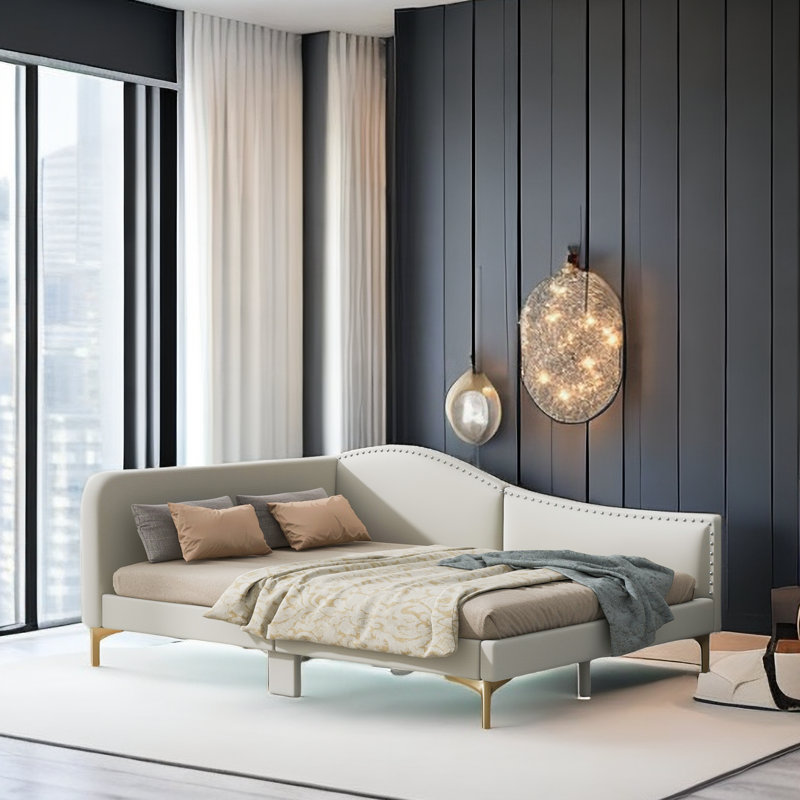 Jivko Upholstered Daybed with Headboard and Armrest, Full / Double, Beige