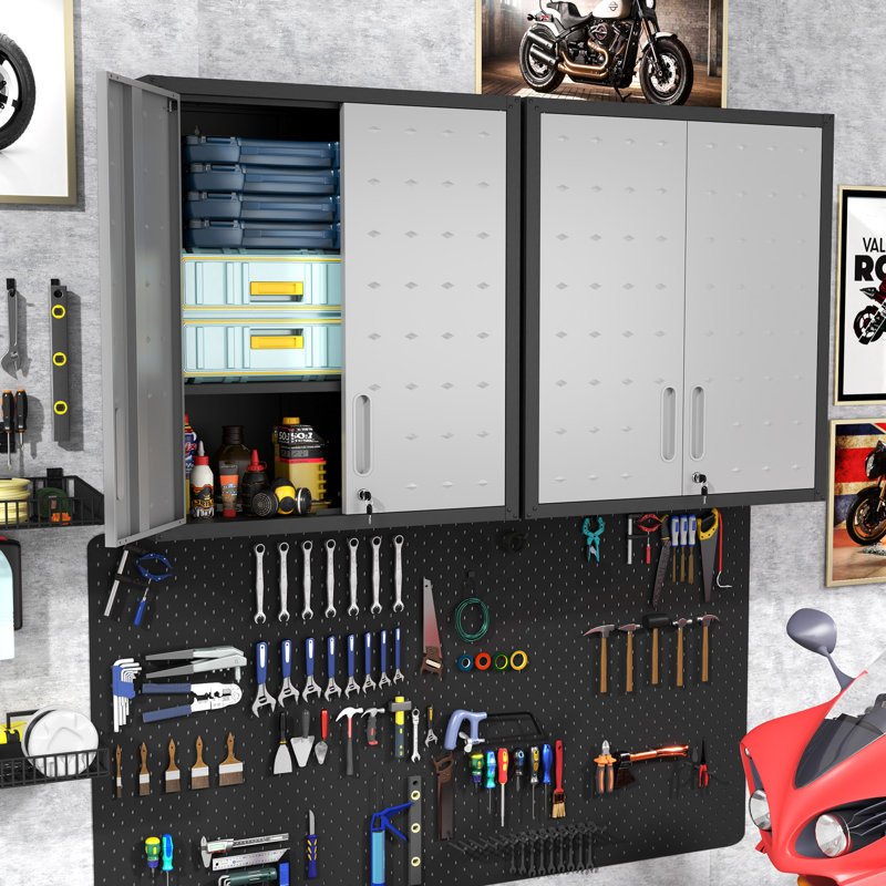 Ackron Metal Wall Mounted Garage Storage Cabinet with Adjustable Shelf, Durable Tool Cabinet, Black/Gray