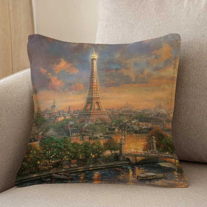 Thomas Kinkade, coussin décoratif d'intérieur Paris, ville de l'amour