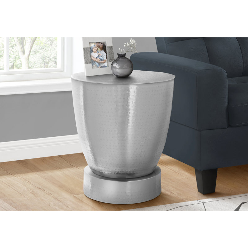 Table d'appoint cylindrique en métal de 22 po de hauteur, pour le style de salon et de chambre à coucher, avec base piédestal ronde