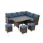Ensemble de salle à manger d'extérieur en osier bleu et brun avec canapé modulaire 9 places