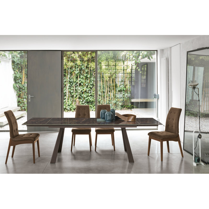 Kelli Glass Top Metal Base Dining Table, 75cm H x 180cm L x 90cm W, Earth