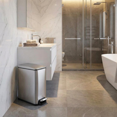Small Bathroom Trash Can with Lid, 10 Liter / 2.6 Gallon Stainless Steel Garbage Can with Removable Inner Bucket & Step Pedal, Slim Metal Trash Bin for Toilet, Bedroom, Kitchen, Office, Silver
