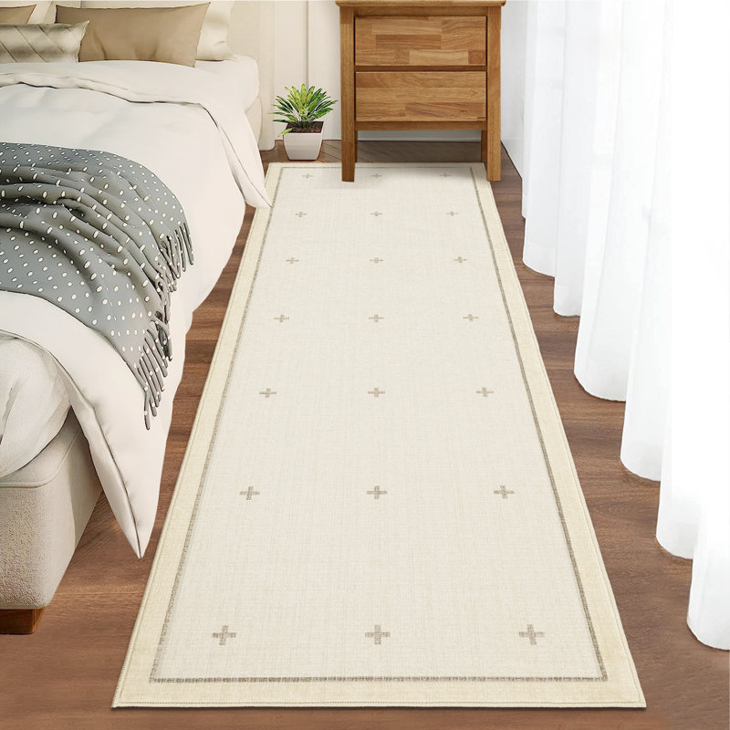 Modern Bordered Machine Washable Rug with Rubber Backing Non-Slip Low Pile Carpet for Living Room Bedroom Kitchen Dining Room