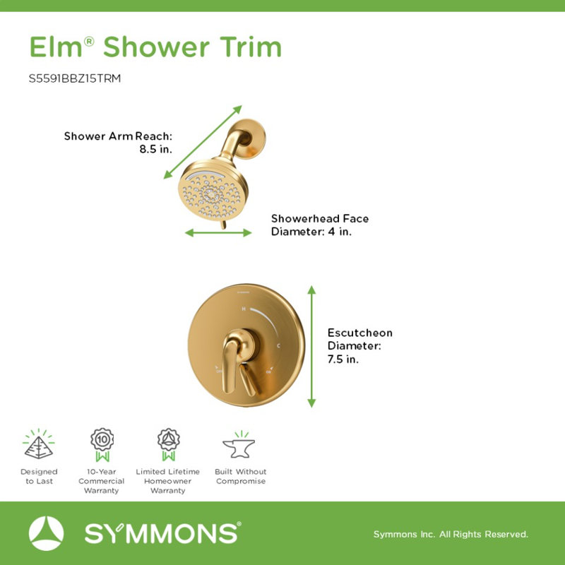Ensemble de garniture de douche à fixation murale Elm avec contrôle de volume, Bronze