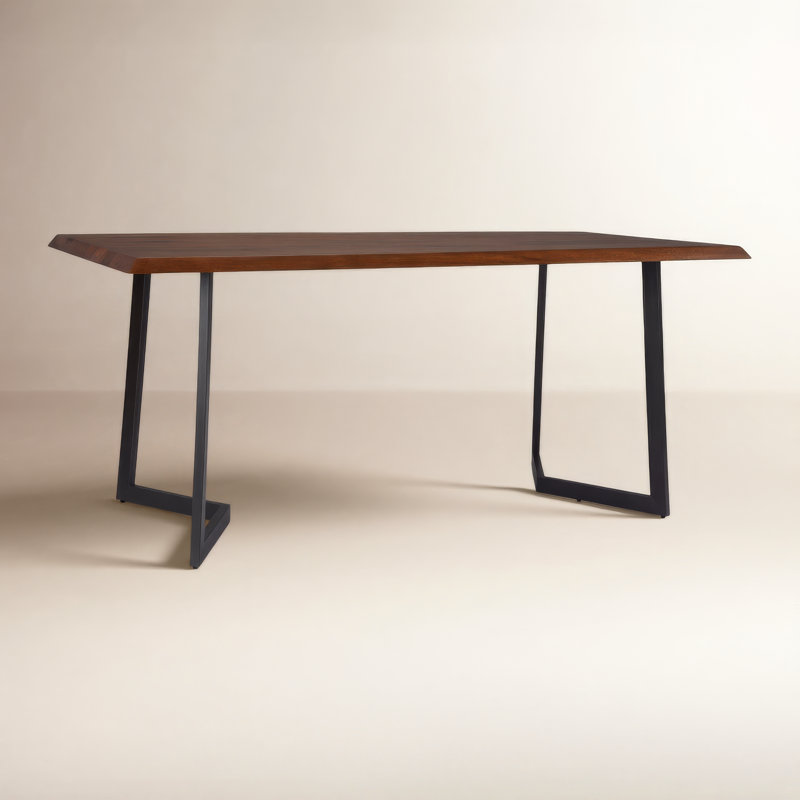 Hylan 72"W Solid Mango Wood Dining Table, Contemporary Style with Metal Legs, Seats 6, Dark Brown/Dark Brown
