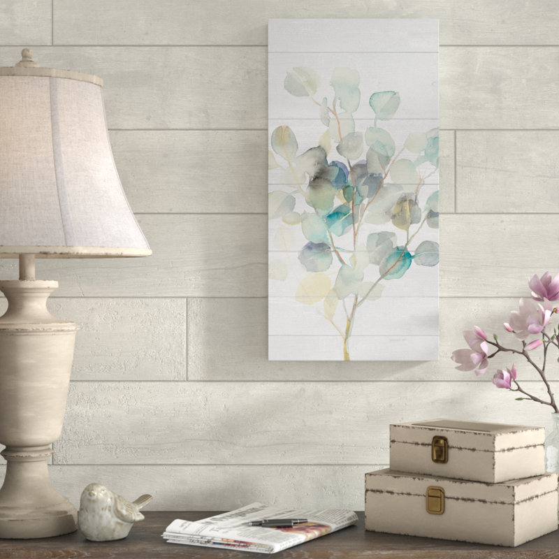 « eucalyptus iii on shiplap crop », reproduction de peinture à l’acrylique sur toile tendue, H 32 po x l 16 po x P 2 po