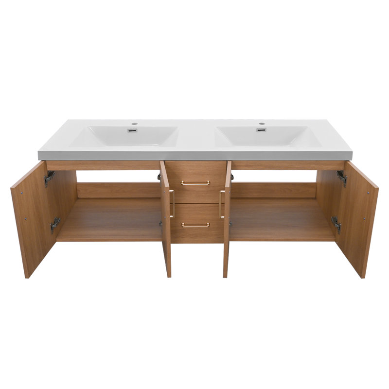 Meuble-lavabo double avec comptoir double blanc, 60"