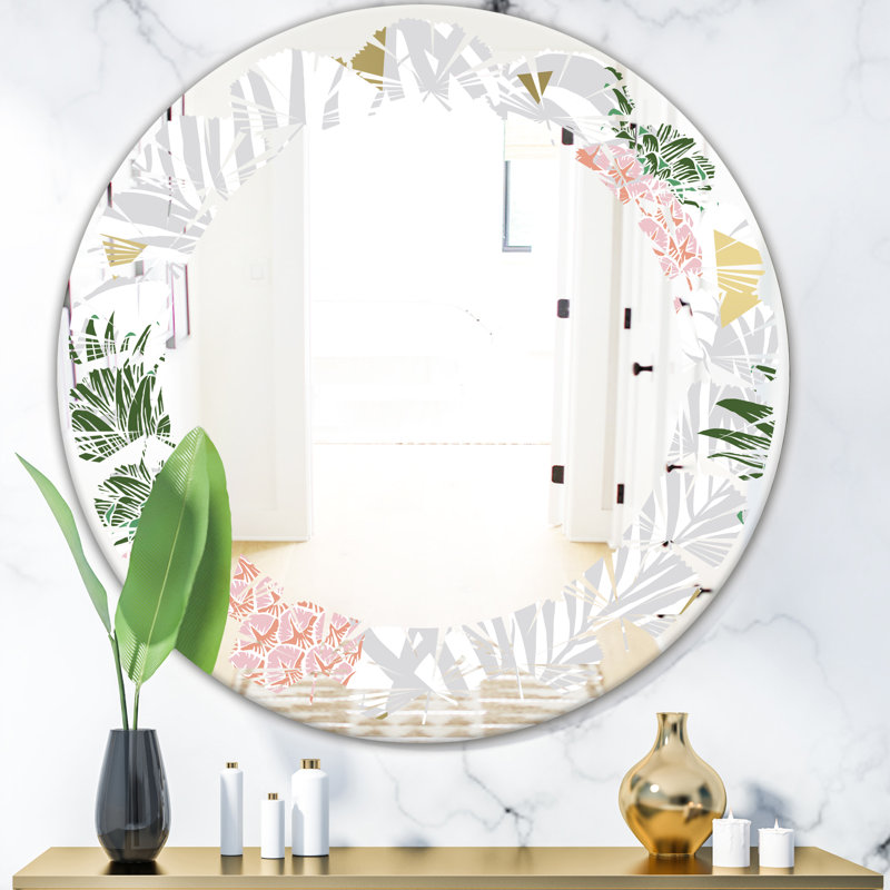 Miroir mural sans cadre d’ananas sur les feuilles tropicales, 31,5 po x 31,5 po, Leaves 3