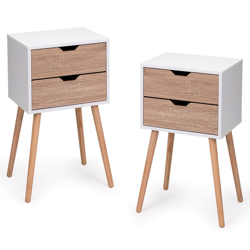 2 tables d'appoint brun rustique - pieds en bois massif, idéal pour la chambre à coucher et le salon 2 tables de chevet avec abat-jour