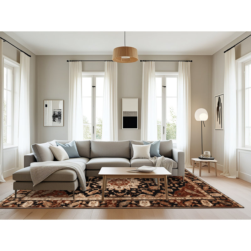 Tapis persan noir lavable à la machine, Rectangle 8 pi x 12 pi