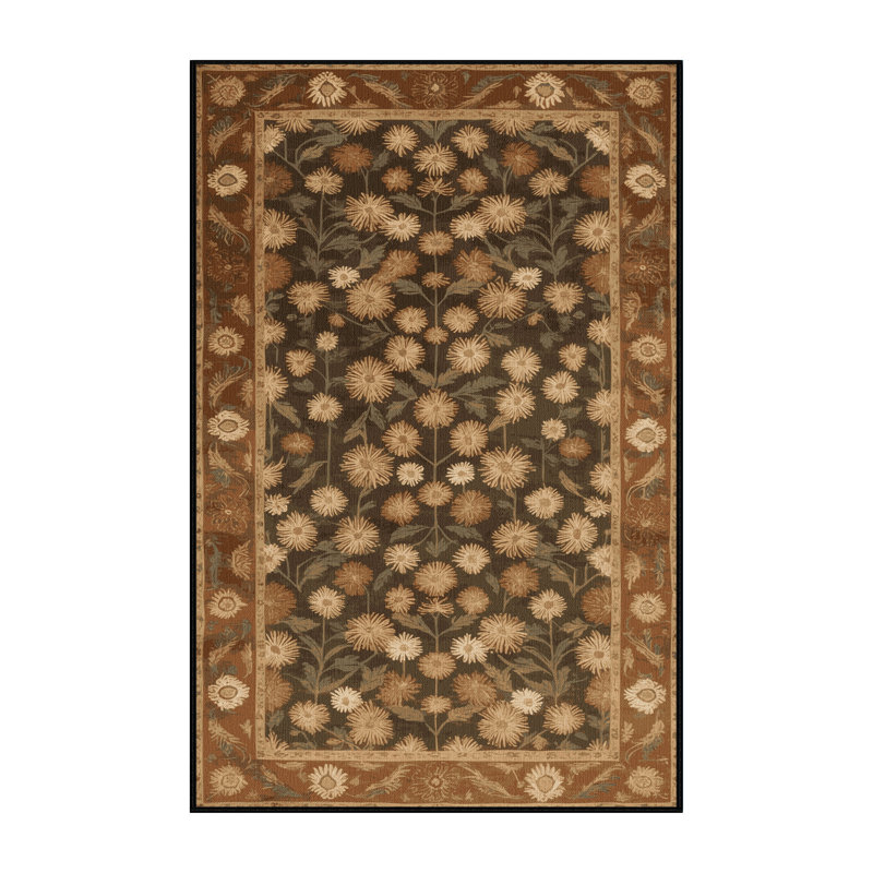 Tapis botanique brun lavable à la machine, Rectangle 4pi x 6 pi