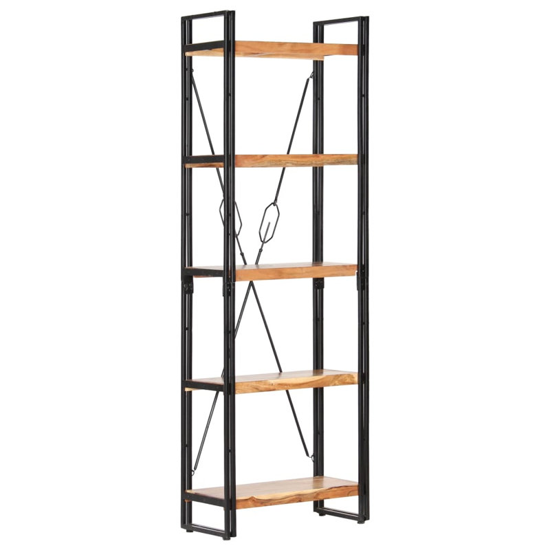 Bibliothèque en bois de manguier massif, (5 tablettes) H 70,9 po x l 23,6 po x P 11,8 po, Brun clair