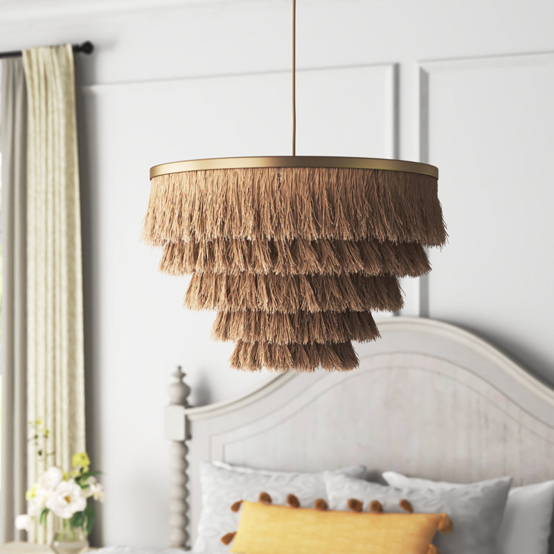 Natural Fringe Cotton and Brass Pendant Light