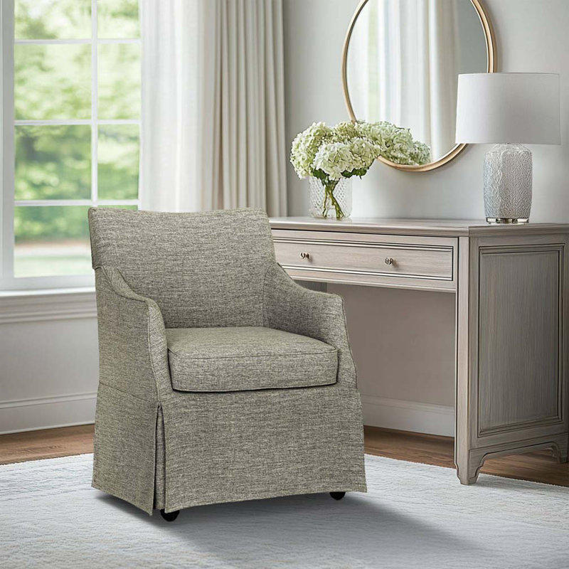 Fauteuil rembourré à jupe avec roulettes cachées, Gris