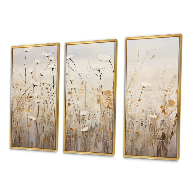 Elige - Wildflowers Wall Art Living Room Set, Gold Floater Framed, 32" H x 48" W x 1" D